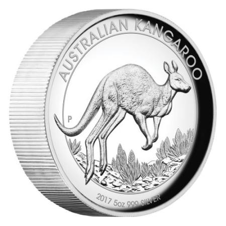 reverse side of the 2017 issue of the high relief proof 5 oz Australian Silver Kangaroo coin