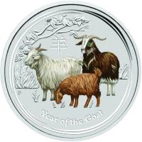 1 kg colorized brilliant uncirculated 2015 Year of the Goat Silver Lunar coins with a gemstone eye