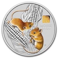 1 kg colorized brilliant uncirculated 2020 Year of the Mouse Silver Lunar coins with a gold privy mark