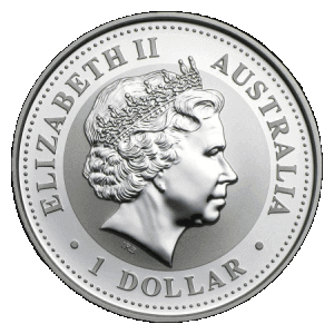 obverse side of the 1999 issue of the brilliant uncirculated Year of the Rabbit 1 oz Australian Lunar silver coins