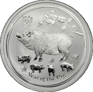 reverse side of the 2019 issue of the brilliant uncirculated 1 oz Perth Mint Lunar silver coins