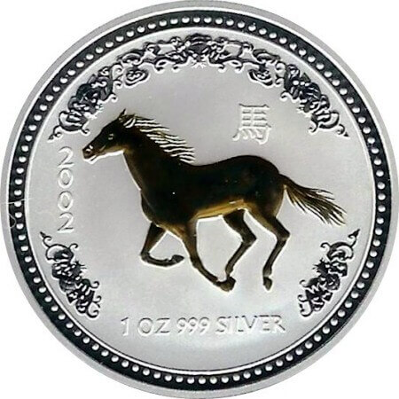 reverse side of the gilded 2002 issue of the Australian Silver Lunar coin