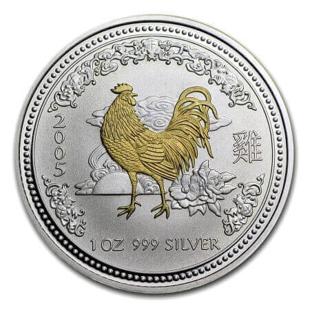 reverse side of the gilded 2005 issue of the Silver Lunar coins