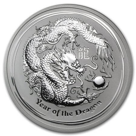 reverse side of the 2012 silver issue of the Australian Lunar Series 2 coins