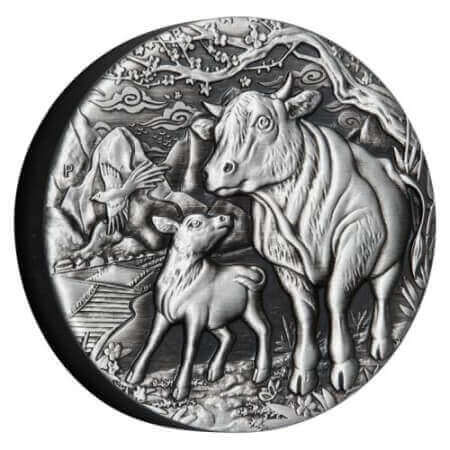 reverse side of the 2 oz antiqued 2021 issue of the Australian Silver Lunar Series 3 coin