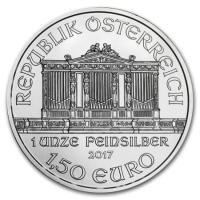 reverse side of the 2017 issue of the brilliant uncirculated 1 oz Austrian Silver Philharmonic coins