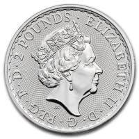 obverse side of the 2021 issue of the brilliant uncirculated 1 oz British Silver Britannia coins
