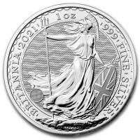 reverse side of the 2021 issue of the brilliant uncirculated 1 oz Silver Britannias