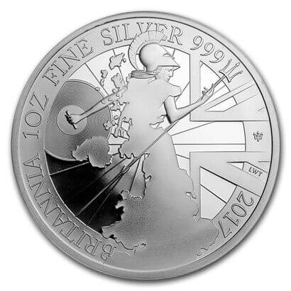 reverse side of the 2017 issue of the proof 1 oz British Silver Britannia