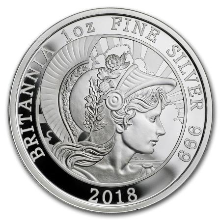reverse side of the 2018 issue of the proof 1 oz British Silver Britannia