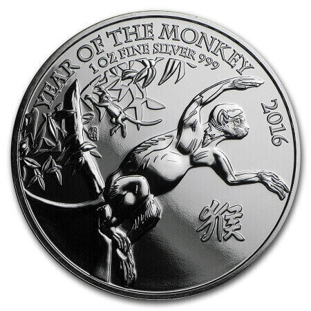 reverse side of the 2016 Year of the Monkey issue of the brilliant uncirculated 1 oz Silver Lunar coins