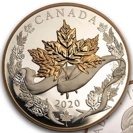 reverse side of the 1 kg coin that is included in the 2020 Canadian Maple Masters Collection