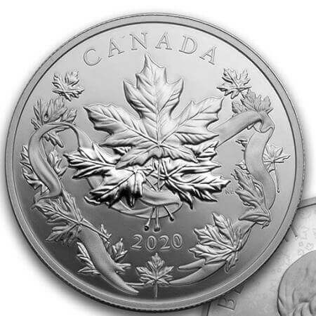 reverse side of the 1 oz coin that is included in the 2020 Canadian Maple Masters Collection
