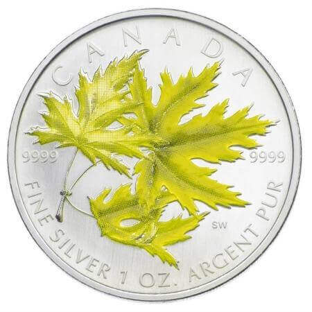 reverse side of the 2006 edition of the coloured 1 oz Silver Maple Leaf coins
