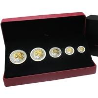 2014 fractional 5-Coin Reverse Proof Set of the Canadian Maple Leaf silver coins