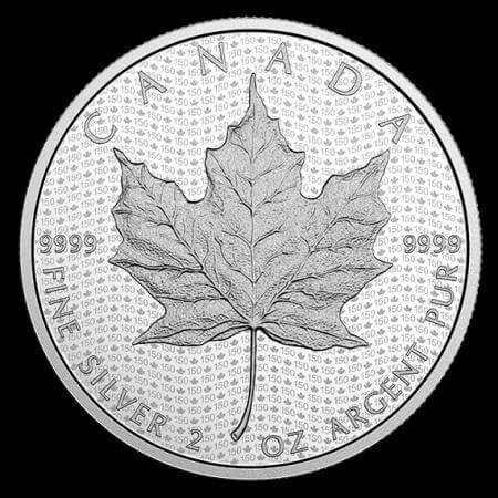reverse side of the collectible 2 oz Silver Maple Leaf coin that was issued in 2017
