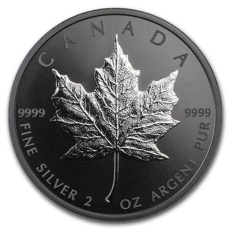 reverse side of the collectible 2 oz Silver Maple Leaf coin that was issued in 2019