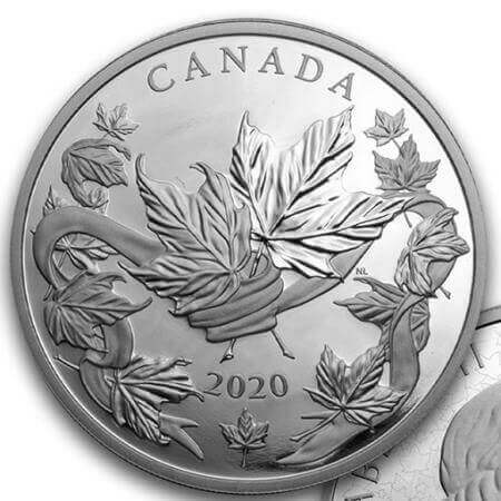 reverse side of the 2 oz coin that is included in the 2020 Canadian Maple Masters Collection