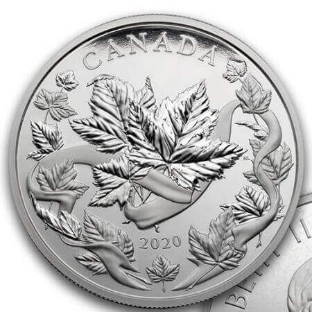 reverse side of the 5 oz coin that is included in the 2020 Canadian Maple Masters Collection