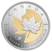 reverse side of the 2013 issue of the collectible 5 oz Silver Maple Leaf coins