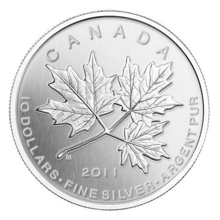 reverse side of the 1/2 oz CAD$ 10 Maple Leaf Forever silver coin that was issued in 2011
