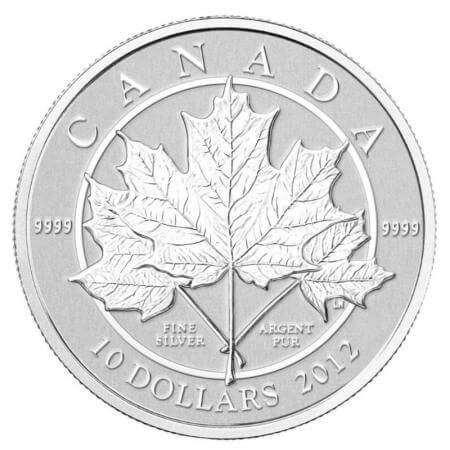 reverse side of the 1/2 oz CAD$ 10 Maple Leaf Forever silver coin that was issued in 2012