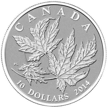 reverse side of the 1/2 oz CAD$ 10 Maple Leaf Forever silver coin that was issued in 2014
