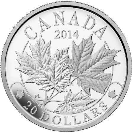 reverse side of the first 1 oz proof Majestic Maple Leaves silver coin that was issued in 2014