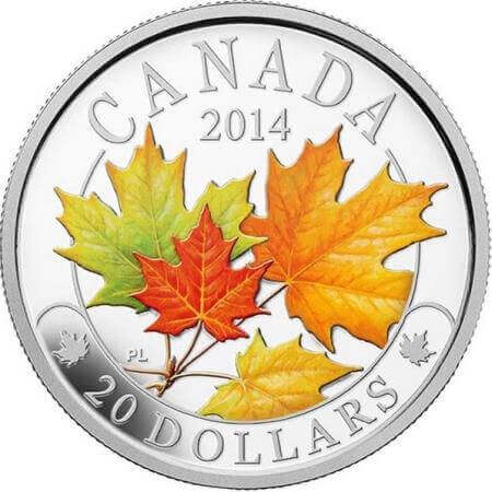reverse side of the second 1 oz proof Majestic Maple Leaves silver coin that was issued in 2014