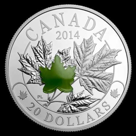 reverse side of the third 1 oz proof Majestic Maple Leaves silver coin that was issued in 2014