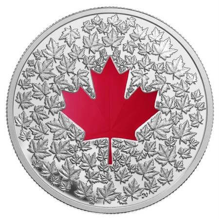 reverse side of the collectible 1 oz Maple Leaf Impression proof coin that was issued in 2013