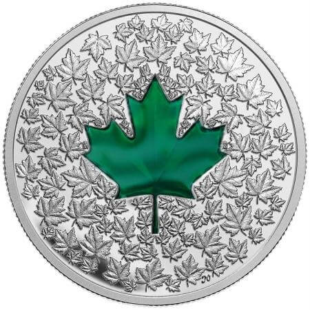 reverse side of the collectible 1 oz Maple Leaf Impression proof coin that was issued in 2014