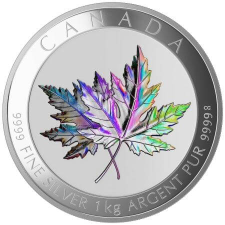 reverse side of the 1 kg CAD$ 250 Maple Leaf Forever silver coin that was issued in 2015
