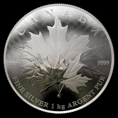 reverse side of the 1 kg CAD$ 250 Maple Leaf Forever silver coin that was issued in 2018