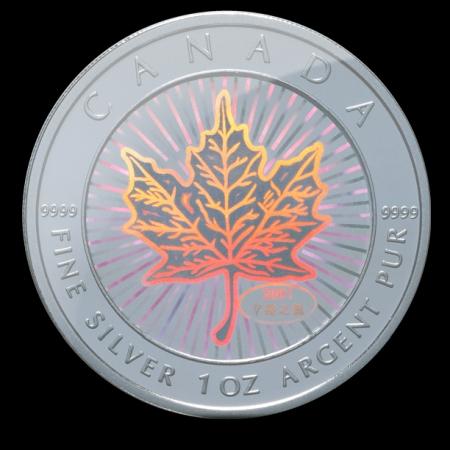reverse side of the 1 oz Maple of Good Fortune Hologram coin that was issued in 2001