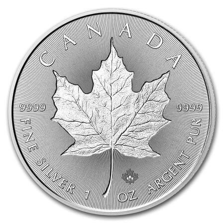 reverse side of the reverse proof 1 oz double-incuse Silver Maple Leaf that was issued in 2018
