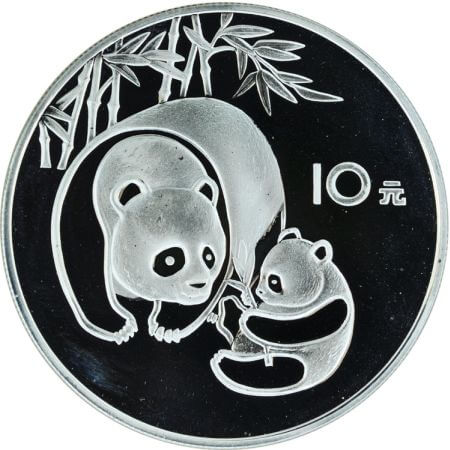 reverse side of the 1984 issue of the proof Chinese Silver Panda coins