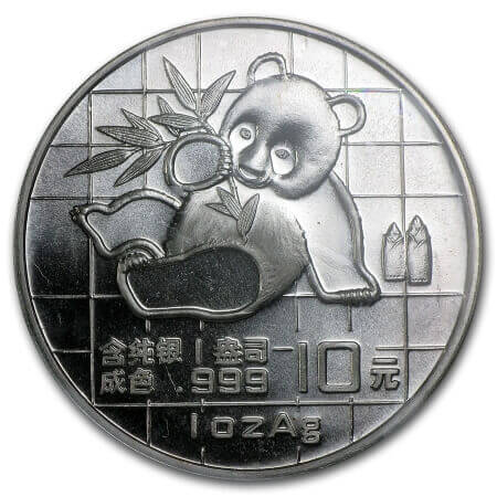 reverse side of the 1989 issue of the 1 oz BU Silver Chinese Panda