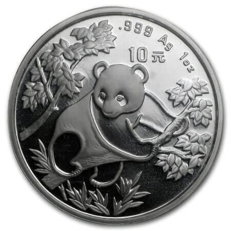 reverse side of the 1992 issue of the 1 oz BU Chinese Silver Pandas