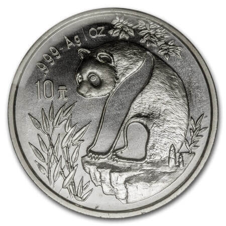 reverse side of the 1993 issue of the 1 oz BU Silver Panda