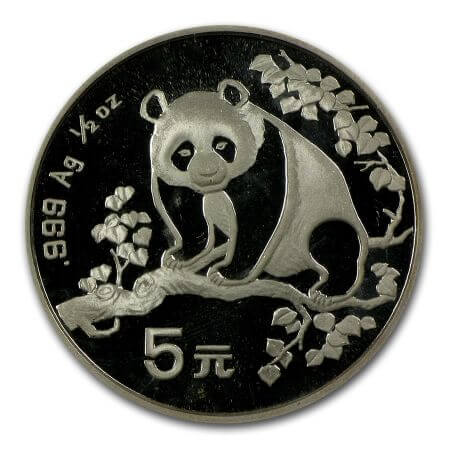 reverse side of the 1993 issue of the 1/2 oz BU Silver Pandas