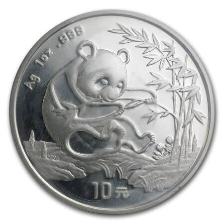 reverse side of the 1994 issue of the 1 oz BU Chinese Panda silver coin