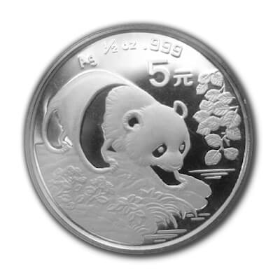 reverse side of the 1994 issue of the 1/2 oz BU Chinese Panda silver coins