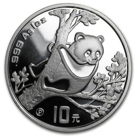 reverse side of the 1994 issue of the 1 oz proof China Panda silver coin
