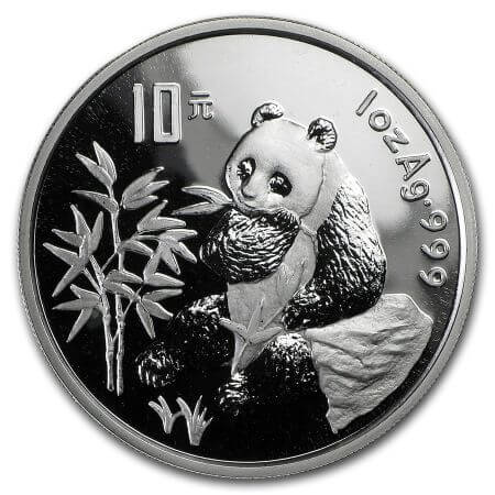 reverse side of the 1996 issue of the 1 oz proof coin of the China Silver Panda series