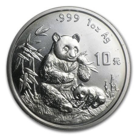 reverse side of the 1996 issue of the 1 oz BU coin of the China Silver Panda series