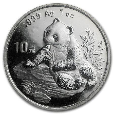 reverse side of the 1998 issue of the 1 oz BU Chinese Silver Panda series coin