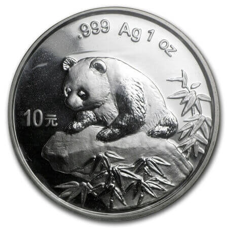 reverse side of the 1999 silver issue of the 1 oz BU Chinese Panda coin