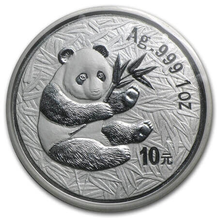 reverse side of the 2000 issue of the 1 oz BU Silver Panda coins