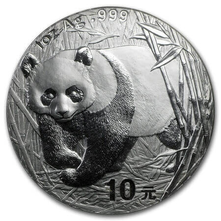 reverse side of the 2001 issue of the 1 oz BU Silver Panda coin